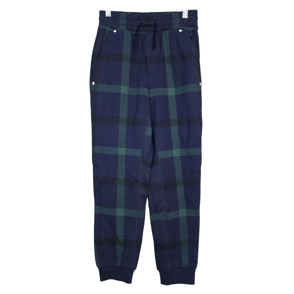 Gap Jogger Pants Kids 12 Blue Green Plaid Knit Drawstring Moisture Wicking